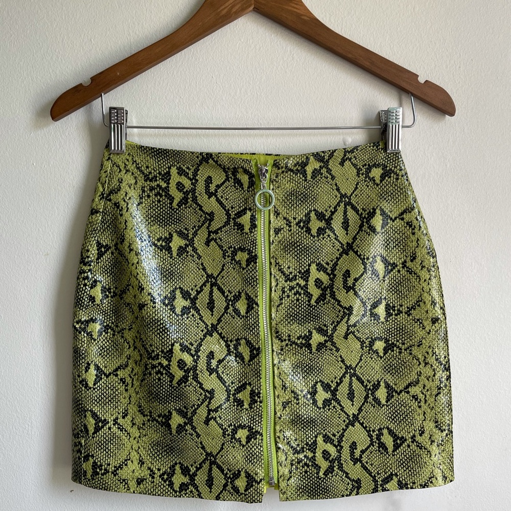 Lime Green Animal Print Mini Skirt with zipper